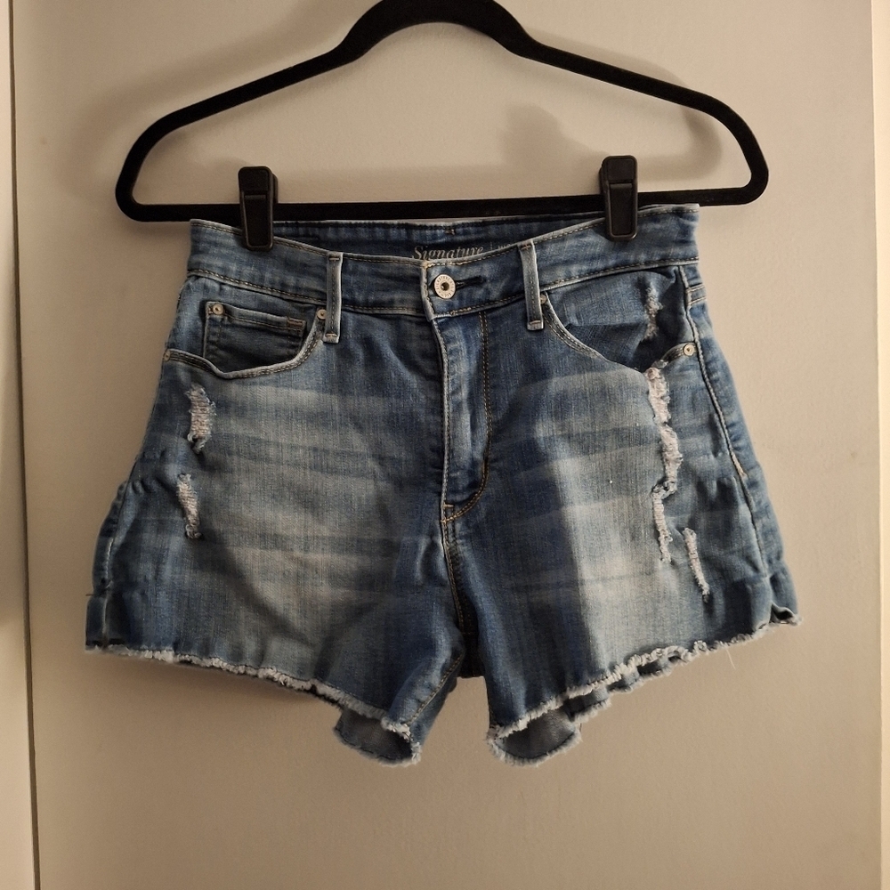 Levi Strauss Stylish Blue Denim Distressed Women Shorts